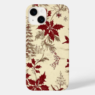 Funda Para iPhone 14 De Case-Mate Crema Antiguo Burgundy Invierno Pájaros Acebo Flor