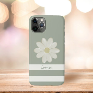 Funda Para iPhone 11 Pro Crema cúrcuma Daisy Flor Stripe Sage Green Name