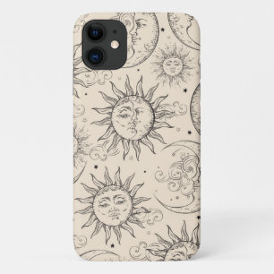 Funda Para iPhone 11 Crema de Marfil Mágico Vintage Sol Luna Estrellas