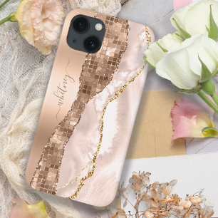 Funda Para iPhone 13 Crema de marfil y tinta líquida Rosa de oro elegan