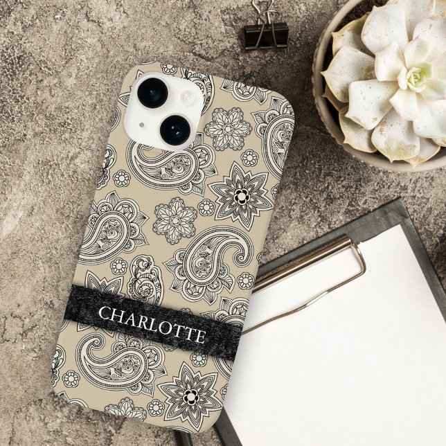 Funda De Case-Mate Para iPhone Crema elegante y paisley negra (Subido por el creador)