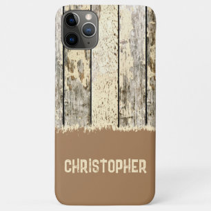Funda Para iPhone 11 Pro Max Crema gris y madera de imitación rústica marrón añ