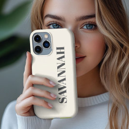 Funda Para iPhone 13 Pro Max Crema nombre personalizado simple 