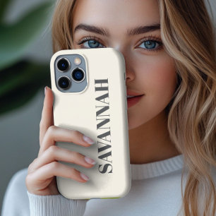 Funda Para iPhone 13 Pro Max Crema nombre personalizado simple 