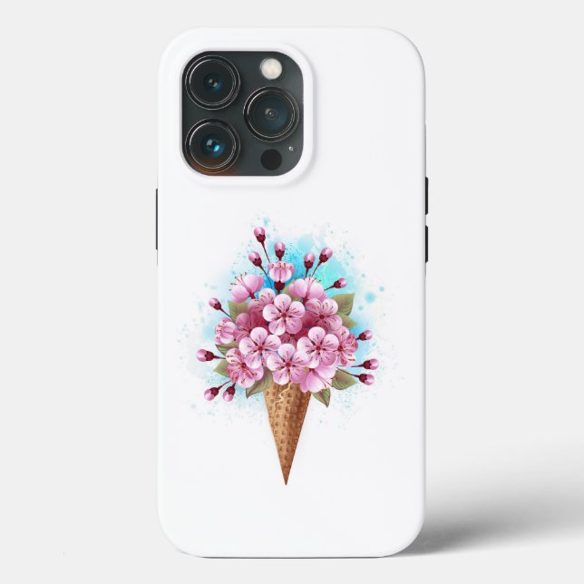 Funda De Case-Mate Para iPhone Crema rosa de hielo Sakura Waffle Cone (Reverso )
