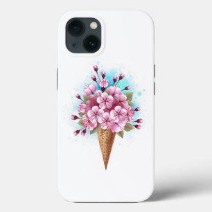 Funda Para iPhone 13 Crema rosa de hielo Sakura Waffle Cone