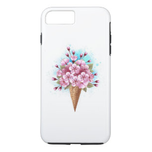 Funda Para iPhone 8 Plus/7 Plus Crema rosa de hielo Sakura Waffle Cone