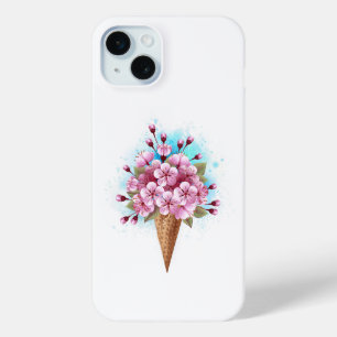 Funda Para iPhone 15 Mini Crema rosa de hielo Sakura Waffle Cone
