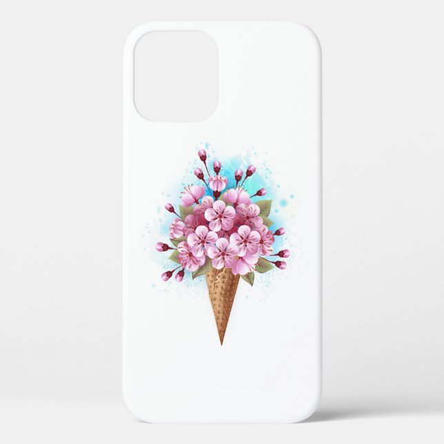 Funda De Case-Mate Para iPhone Crema rosa de hielo Sakura Waffle Cone (Reverso )