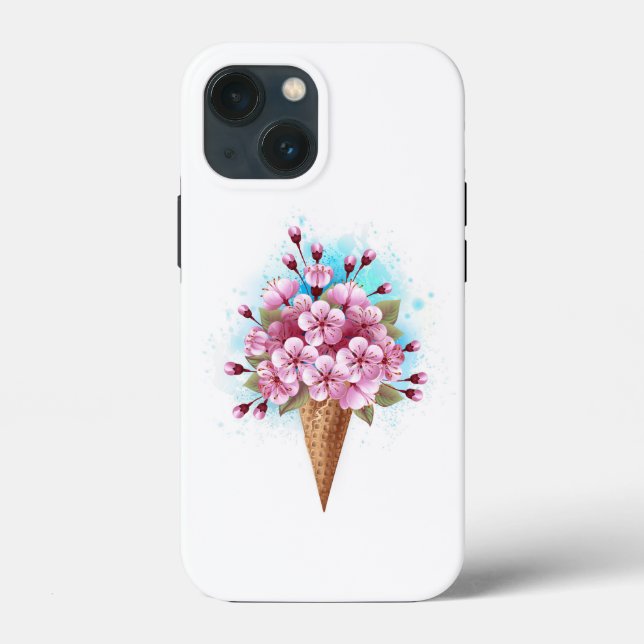 Funda De Case-Mate Para iPhone Crema rosa de hielo Sakura Waffle Cone (Reverso )