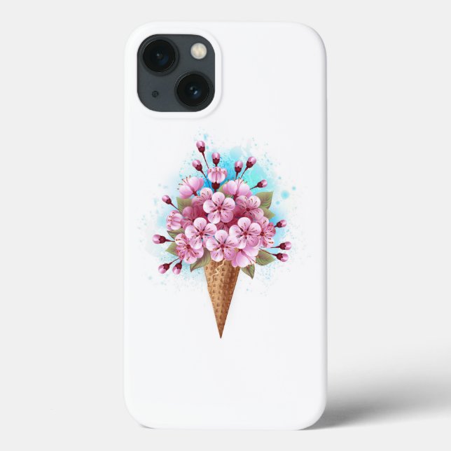 Funda De Case-Mate Para iPhone Crema rosa de hielo Sakura Waffle Cone (Reverso)