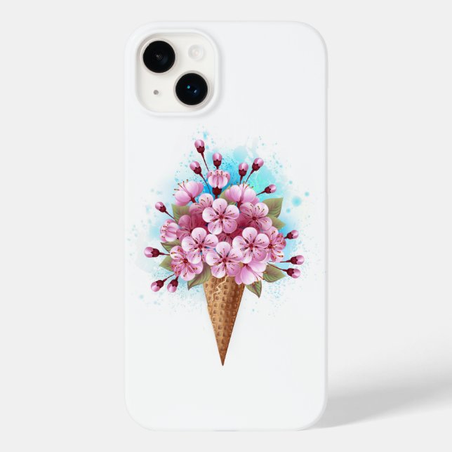 Funda De Case-Mate Para iPhone Crema rosa de hielo Sakura Waffle Cone (Reverso )