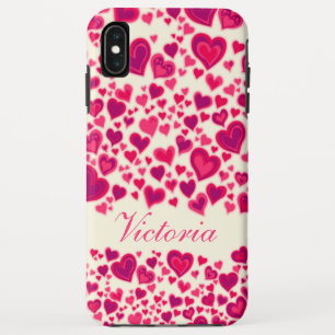Funda Para iPhone XS Max Crema rosa rosada de estampado cardíaco con nombre