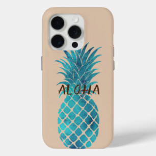 Funda Para iPhone 15 Pro Crema Turquesa Azul Tropical Piña Aloha