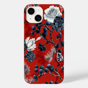 Funda Para iPhone 14 De Case-Mate Crimson Indigo Chinoiserie Peonía Magnolia Inviern