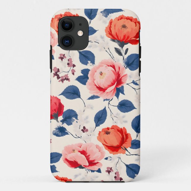 Funda De Case-Mate Para iPhone Crimson y flores corales (Reverso)