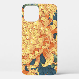Funda Para iPhone 12 Crisantemo japonés: patrón floral amarillo.