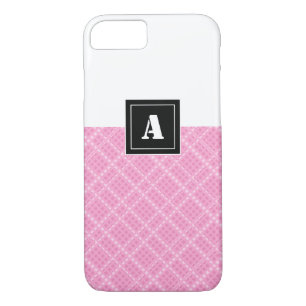 Funda Para iPhone 8/7 Crisscross Gingham Check Monograma rosa y blanco