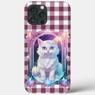 Funda Para iPhone 13 Pro Max Cristal Cat Purple Black Plaid Curte White Kitten