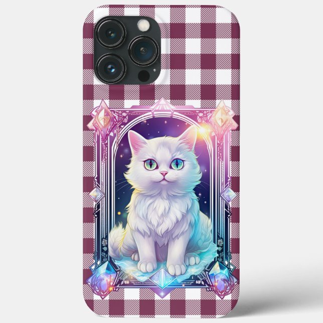 Funda De Case-Mate Para iPhone Cristal Cat Purple Black Plaid Curte White Kitten (Reverso )