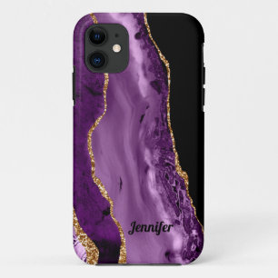 Funda Para iPhone 11 Cristal de Ágata Dorada Púrpura Moderno Personaliz