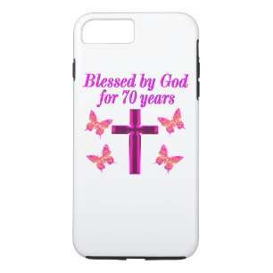 FUNDA PARA iPhone 8 PLUS/7 PLUS CRISTIAN PINK 70TH BIRTHDAY CROSS DISEÑN