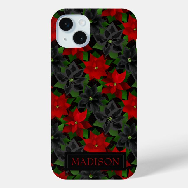 Funda De Case-Mate Para iPhone Cristimas de Poinsettia Negra Roja (Reverso )