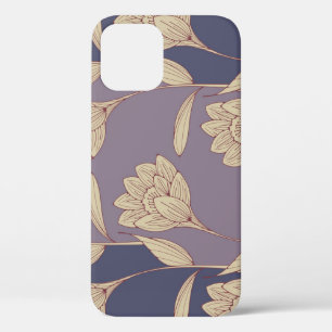 Funda Para iPhone 12 Crocus floral retro: fondo de pantalla azul malva