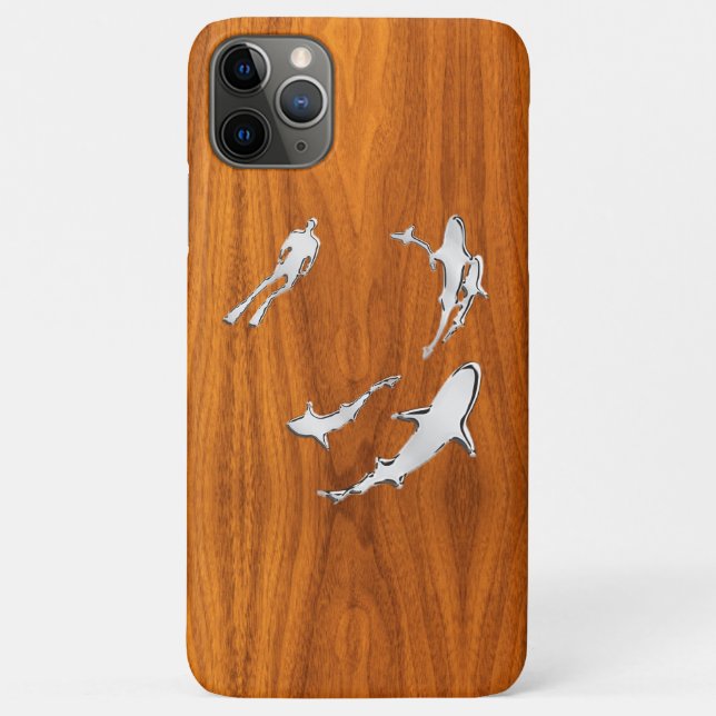 Funda De Case-Mate Para iPhone Cromado como buceador con siluetas de tiburón (Reverso)