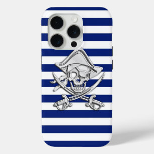 Funda Para iPhone 15 Pro Cromado como pirata en la decoración de rayas náut