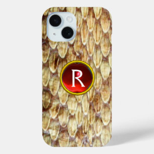 Funda Para iPhone 15 CROTALUS Impresión Sensación Piel Gema Rojo Monogr