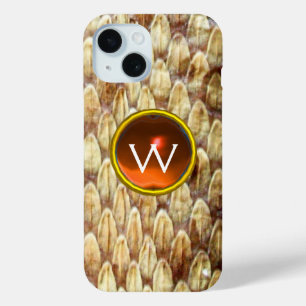 FUNDA PARA iPhone 15 CROTALUS NARANJA GEM MONOGRAM