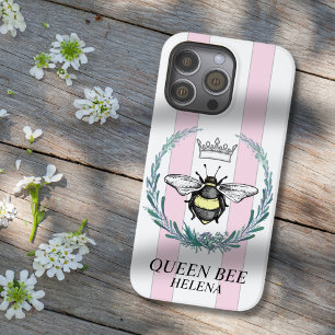 Funda Para iPhone 14 Pro Max De Case-Mate Crown Bee Rayas rosadas y blancas Personalizado