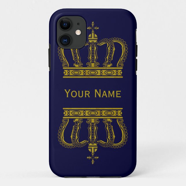 Funda De Case-Mate Para iPhone Crown dorado + tu texto (Reverso)