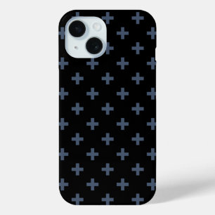 Funda Para iPhone 15 Cruces de lunares azul grisáceo sobre negro