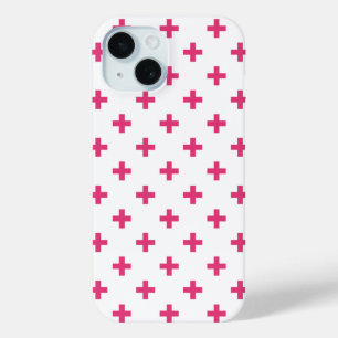 Funda Para iPhone 15 Cruces de lunares fucsias sobre blanco