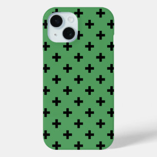 Funda Para iPhone 15 Cruces de lunares negros sobre verde