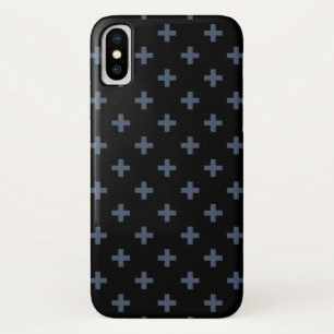 Funda Para iPhone X Cruces de polka azul-gris sobre negro