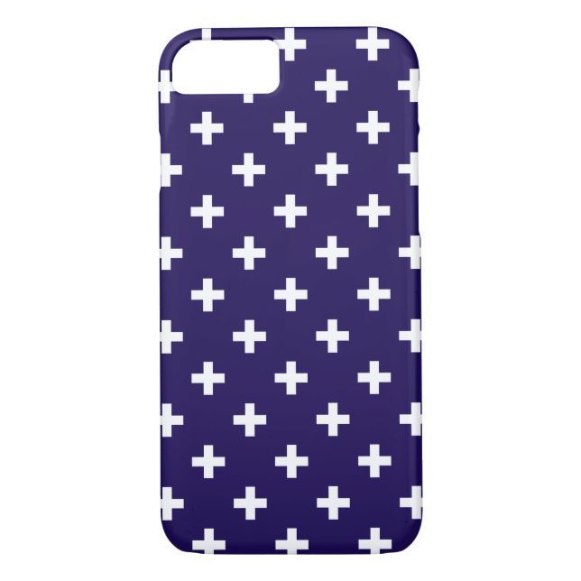 Funda De Case-Mate Para iPhone Cruces de polka blanco sobre azul marino (Reverso)