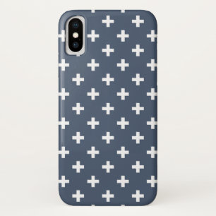 Funda Para iPhone X Cruces de polka blanco sobre gris azul