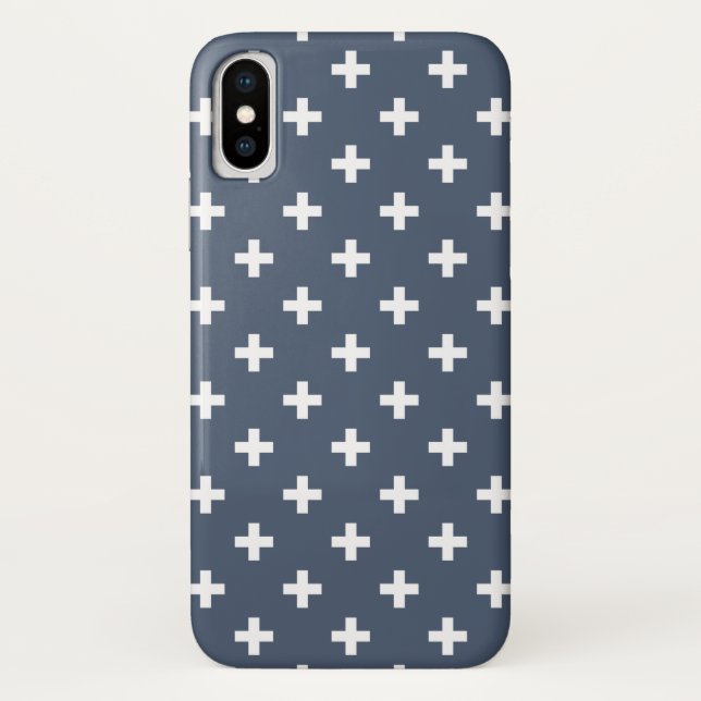 Funda De Case-Mate Para iPhone Cruces de polka blanco sobre gris azul (Reverso)