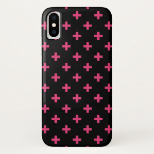 Funda Para iPhone X Cruces de polka de Fuchsia sobre negro