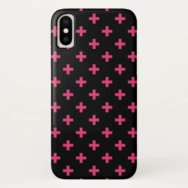 Funda De Case-Mate Para iPhone Cruces de polka de Fuchsia sobre negro (Reverso)