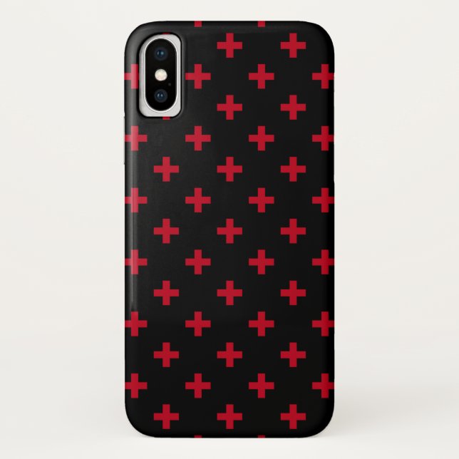 Funda De Case-Mate Para iPhone Cruces de polka roja sobre negro (Reverso)