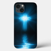 Cruz cristiana en luz azul