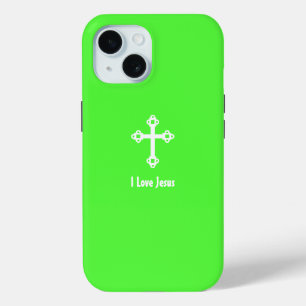 Funda Para iPhone 15 Cruz Cristiana Yo Amo A Jesus Lime Green