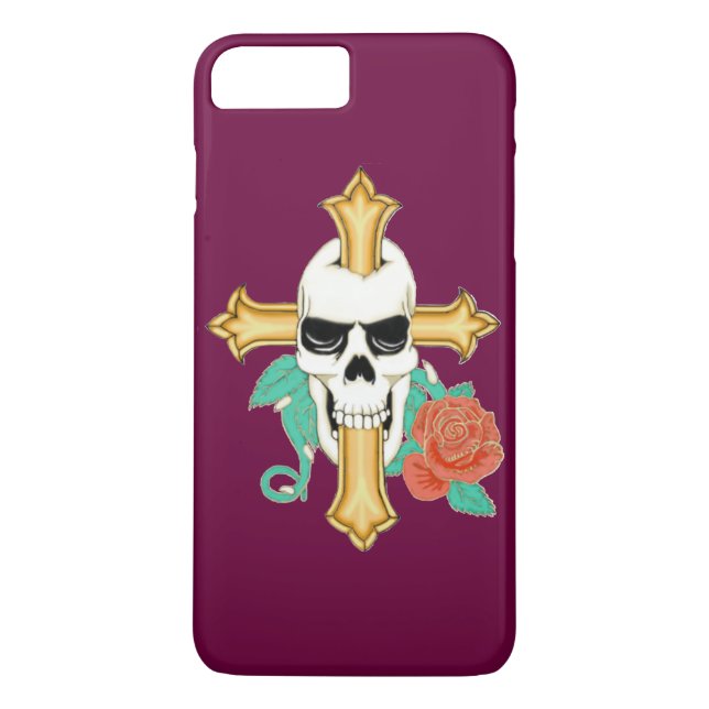 Funda De Case-Mate Para iPhone Cruz de cráneo y Rosa (Reverso)