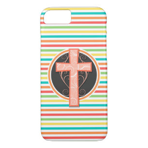 Funda Para iPhone 8/7 Cruz de Naranja de coral; franjas de arco iris bri