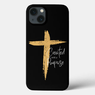 Funda Para iPhone 13 Cruz de oro con Jesús creado con un propósito