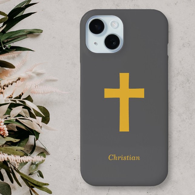Funda De Case-Mate Para iPhone Cruz de oro simple negro (Gold Cross on Black Phone Case)